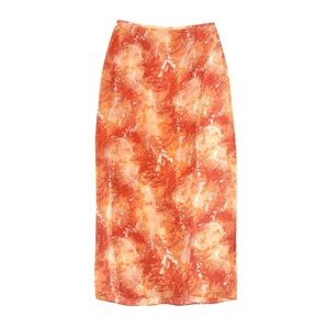 Vintage Jax Orange 100% Silk Abstract Artsy Paint Splatter Lined Faux Wrap Skirt